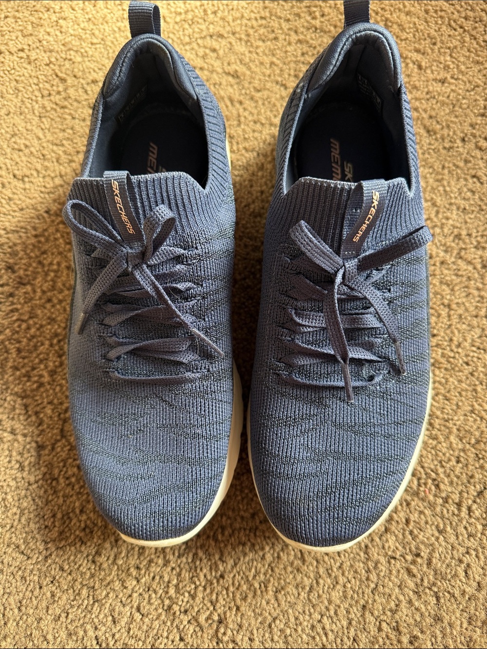 Skechers Women’s Navy Knit Slip-On Lace-Up Sneakers with White Sole Size 8 VG